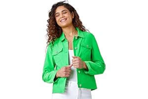 Roman Originals Stretch Jacket for Women UK - Ladies Denim Jean Summer Coat Bengaline Casual Smart Utility Trucker Biker Fitted Classic Work Spring Soft Vintage