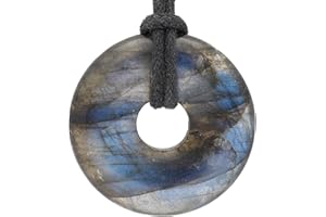 Lebensquelle Plus Donut in pietra preziosa Ø 30 mm + cordoncino in cotone + scheda pietra | Ciondolo naturale | Vera collana curativa, incluso il cordoncino