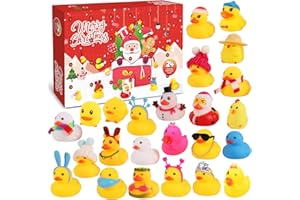 TINCAI 24PCS Rubber Duck Advent Calendar | Upgraded Cute Rubber Ducks Advent Calendar | Ducky Bath Toy,Countdown Xmas Surprise Toys for Shower/Birthday/Party Supplies
