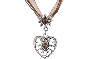 SCHÖNEBERGER TRACHTEN COUTURE Tracht Cadena edels trass – Corazón & Edelweiss con brillante diamantes – Trachten Cadena joyas en colores DIV – perfecto para tirolesa, piel Pantalones y traje tradicional blusa marrón Talla única