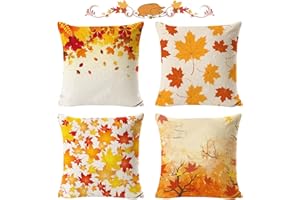 Mecctuck Dekoracyjna poszewka na poduszkę 45 x 45 cm, 4 sztuki, na dożynki, lniana poszewka na poduszkę, wzór liścia klonu, na sofę, dożynki, sofę, łóżko, dekoracja domu