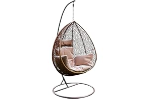 ARREDITALY Poltrona Sospesa Pensile Sedia A Dondolo In Poly Rattan Per Interno Esterno Giardino Terrazzo Autoportante Con Struttura In Acciaio E Cuscini Sfoderabili Design Ovetto Portata 130 Kg Marrone