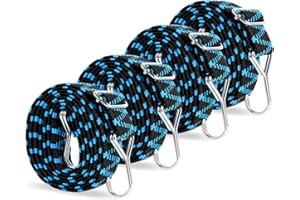 LTSTORE Corde Elastiche,4 Pezzi Cinghie Elastiche con Ganci 2M Elastici con Ganci Regolabili per Teloni Portapacchi Auto Moto Bici Telo,Blu.
