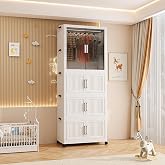 Zemic 𝟒 𝐃𝐨𝐨𝐫 Plastic Wardrobe for Kids| Almirah and Wardrobe for Baby Clothes| Modular Storage Cabinet with Wheel Organi