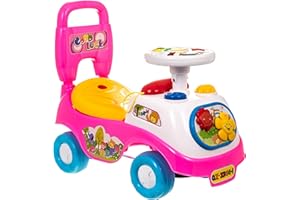 Hillington My First Ride On and Push Along Buggy Car Colourful First Steps Toddler Walker Learning Toy with Sounds and Accessories (Pink)