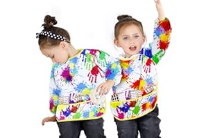 AluAbi 2Pcs Kids Art Aprons, Toddler Artist Painting Aprons with 3 Pockets, Waterproof Art Smock for Children Age 2-7 Years Boys & Girls