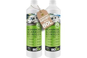 BIOLAB Nettoyant concentré bio pour camping-car et caravane (2 x 1000 ml) pour le nettoyage de caravanes, auvent, auvent, anti-traces de pluie