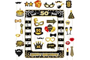 BATNITE 50th Birthday Party Photo Props - 31 Pieces 50th Birthday Party Black Gold Photo Booth Props Inflatable Selfie Frame Photo Booth Frame 50th Birthday Party Photo Props for Women Men 50th Birthday Party