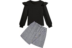 Arshiner Mädchen Bekleidungssets Kinder Langarmshirt mit Kariert Rock Set Herbst Winter Freizeit Mode Elegantes Zweiteilig Outfits für Mädchen 6-14 Jahre