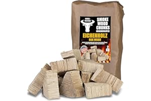 Räucherklötze Smoker Grill Chunks für BBQ Eiche Räuchern 2-4 kg XXXL Räucherofen Wood Grillen Smoken Zubehör Smoke Raeuchern Feuerschale Chips Grillmaster, Menge:2 kg