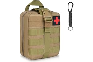 Flintronic saszetki taktyczne pierwszej pomocy,wojskowa torba na pasek Wielofunkcyjna saszetka biodrowa Pokrowiec na kemping Piesze wycieczki Kolarstwo Wspinaczka i podróżowanie Z karabińczykiem (Khaki)