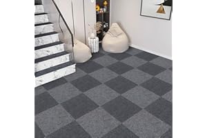 IRISROOM 20Pcs Carpet Floor Tiles Self Adhesive Carpet Tiles, Anti-Slip Flooring Rugs for Home Office Living Room Bedroom Kitchen Apartment, Light Grey Peel and Stick Carpet Floor 30X30cm (1.8m²)