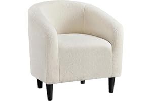 Yaheetech Tub Chair, Fuzzy Accent Armchair Sherpa Fabric Club Chair Boucle Barrel Chair Upholstered for Living Room Office Reception Cafe Bar, Ivory