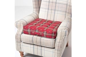 HOMESCAPES Coussin d’Assise rehausseur, Coussin de Sol en Coton à Carreaux écossais Rouge, 50 x 50 x 10 cm