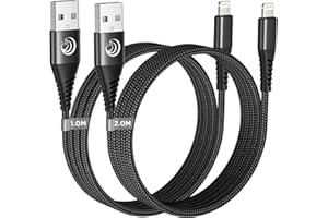 Aioneus Cable iPhone 1M+2M 2Pack, MFi Certificado Cargador iPhone Apple Cable iphone Carga Rápida Nylon Trenzado cable USB Lightning para iPhone 14 13 12 11 Pro XS MAX XR X 8 7 6 5 SE, iPad