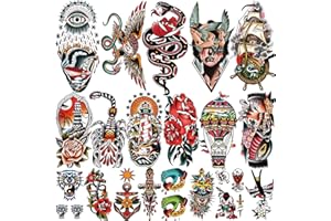 GABIZAFIA 77 hojas de tatuajes temporales clásicos, pegatinas de tatuajes de la vieja escuela, tatuaje falso vintage de Sailor Jerry, tatuajes de brazo de rosa tradicionales para mujeres, hombres y adultos