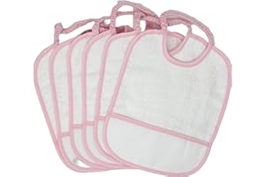 Biancheriastore New style at home Set 6 bavaglini in spugna di cotone 100%, con elastico e tela Aida da ricamare ideali per Asilo Vari Colori - Rosa