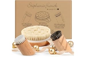 Stephanie Franck Beauty – Coffret Brosses de Massage à Sec Corps & Visage en Poils Naturels – Exfoliation, Anti-Cellulite & Drainage Lymphatique – Rituel Bien-Être, Idée Cadeau Noël Femme
