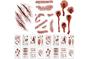 CLEANEATY 24 Sheets Halloween Temporary Tattoos, Halloween scar tattoos Stickers with Fake Scab Zombie Tattoo Fake Scars Halloween Costume Makeup for Party Decoration Cosplay