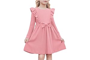Arshiner Filles Robes Manches À Volants Enfants Nœud Papillon A-Line Festive Automne Hiver Manches Longues pour Fille 3-8 Ans