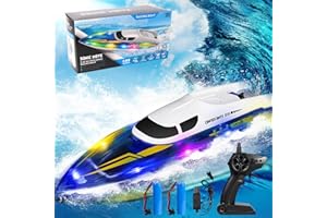 Zhwidnerso Remote Control Boat with LED Light, RC Boat for Lake/Pool/Pond, Low Battery Alarm 9.3MPH, Rechargeable 2.4GHz Remote Control Boat for Kids/Adults, Toys Gifts for Boys Girls
