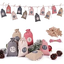 Calendario Dell'Avvento Da Riempire, 24 Sacchetti Di Stoffa Con Mollette E Corda - Fai Da Te, Regalo Sostenibile