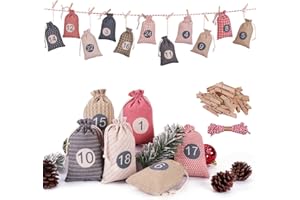 ‎HONGTAISHENG Adventskalender zum Selber Befüllen, Weihnachtskalender Selbstbefüllen Aufhängen, 24 Stoffsäckchen Selbst Befüllen Bastelset, Weihnachten Geschenksäckchen für Kinder Mädchen (Bunte Muster)