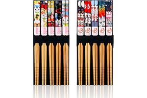 PWSAP 10paia Bacchette di bambù Naturale Cinesi, Antiscivolo Bacchette Giapponesi, 9 Pollici Simpatico Gatto Chopstick Riutilizzabile, Lavabili in lavastoviglie, Posate asiatiche per Sushi Noodles