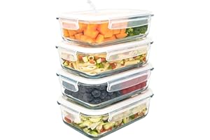 LG Luxury & Grace Pack 4 Fiambrera de Cristal 1000 ml. Recipientes Herméticos con Válvula de Vapor. Envases Contenedores. Recipiente Aptos para Microondas, Horno, Lavavajillas y Congelador. Sin BPA.