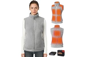 Topdot Polaire Gilet Chauffant Femme Avec Batterie 16000 mAh Incluse,10 Zones de Veste Chauffante,Gilet Chauffant Electrique Avec 3 TempéRatures RéGlables Pour Le Travail En ExtéRieur,Ski