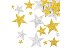 Aidi Star Stickers, 50PCS Gold & Silver Glitter Foam Self Adhesive Mini Teacher Reward Scrapbook Stars for Crafts Art Craft Classroom, AD-CX-JYWJXPMTZ01-GD50
