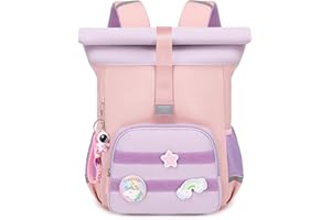 Rolltop Rucksack Kinder ab 3 Jahre - Mädchen Kindergarten Backpack Erweiterbarer Kapazität Kleiner Schulrucksack Kindertasche Kita Rucksäcke für Reise Schwimm Freizeit Schule Camping Trekking - Rosa