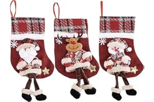 DINGFENG DIGNFENG Weihnachtsstrumpf 3er Set Weihnachtssocken Deko Kamin - Nikolausstiefel zum Befüllen Weihnachtsstrümpfe Kinder - Christmas Socks Decoration Nikolaus Socken Weihnachtsdeko mit 3D Motiven