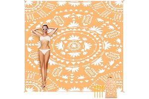 ‎JOPEE Picknickdecke Sandfrei, 200 x 220cm Extra Große Wasserdicht Stranddecke für 1-4 Personen, Leicht und Tragbar Schnelltrocknend Strandmatte, Campingdecke für Outdoor, Wandern, Reisen - Orangenblüte