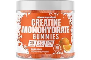 Unique Physique - Creatine Monohydrate Gummies - 5g / 5000mg Per Serving - 1 Month Supply - Supports Muscle Growth - Orange Flavour - Vegan & Low Sugar - for Men & Women