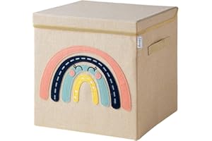 LIFENEY Aufbewahrungsbox mit Deckel und Regenbogen I Spielzeugbox mit Motiv passend für Würfelregale I Ordnungsbox für das Kinderzimmer I Aufbewahrungskorb Kinder
