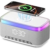 Scribify Bluetooth Speaker Alarm Clock with 15W Wireless Charging, RGB Night Light, White Noise Sound Machine, FM Radio, 10W 
