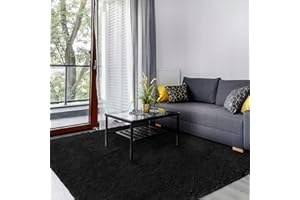 SOANNY Tappeto Soggiorno a Pelo Lungo, Lavabile, Antiscivolo e Morbido, Tinta Unita, per Camera da Letto e Bambini, Scendiletto, 120x180 cm, Nero