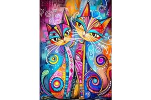 GDYEEH 5D Chats Colorés Peinture Diamant Painting Kit, DIY Chats Artistiques Art du Diamant Complet Kits, Diamond Art Kits Strass Point de Croix Painting pour Adultes Débutants Maison Décor 30x40 cm