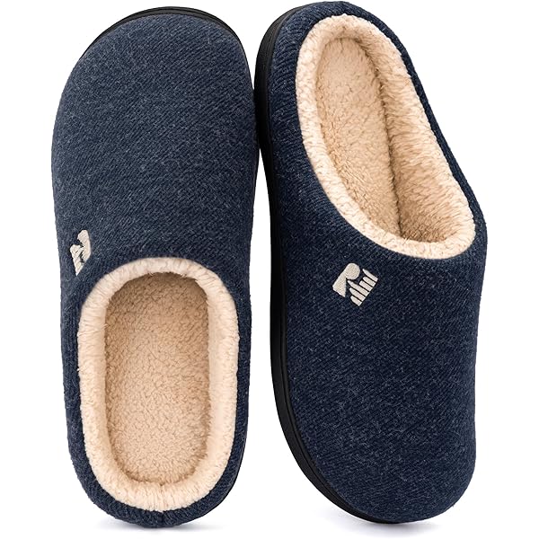 KuaiLu Sloffen Heren Stoffen Warm Pantoffels Traagschuim Binnen en Buiten Huisschoenen met Lichtgewicht Zacht Kussen Voetbed, Blauw EU46