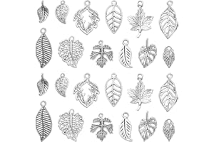 Ornazy 120 pcs 12 Styles Tibetan Tree Leaf Charms Antique Silver Leaves Charms Pendants Craft Supplies for Necklace Bracelet Jewellery Making