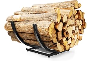 Qiang Ni Fireplace Wood Holder: 22 Inch Curved Firewood Rack Log Storage Holder - Metal Fireplace Accessories for Outdoor Indoor Yard Patio Garden