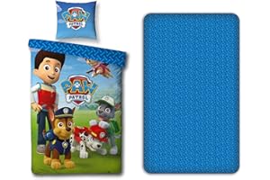 LesAccessoires Juego de Cama Patrulla Canina 3 Piezas Funda Nordica, Sábana Bajera y Funda de Almohada Paw Patrol
