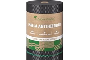 GardenGloss 50m² Malla Antihierbas 100g/m² - Permeable al Agua y Estable a los Rayos UV - Geotextil Resistente al desgarro para Jardín - Tela Antihierba contra Las Malas Hierbas (50m x 1m, 1 Rollo)