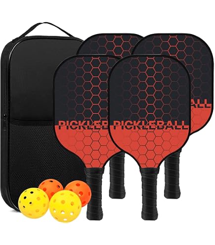 Set De 4 Raquettes De Pickleball AKLOT Carbone – Avec 6 Balles Et Sac, Pour Femme, Homme, Intérieur Ou Extérieur