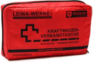 Leina 11004 första Hjälpen Kit för Bil Kompakt med Kardborreband, Röd