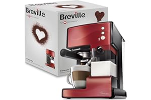 Breville PrimaLatte Macchina da caffè, Macchina per caffè espresso, cappuccino e latte, Pompa italiana da 15 bar, Montalatte automatico, Compatibile con capsule ESE, Rosso VCF046X