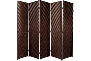 SaleemExpress Room Divider Screen Privacy Panel - Folding Paravent 5 Panel Divider Screen - Partition Wall Panel Privacy Furniture - White (Dark Brown)