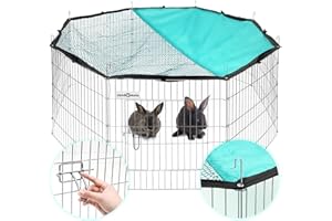 VENDOMNIA Freigehege für Kleintiere mit Tür Netz, Sonnenschutz, Metallgitter verzinkt, Freilauf Auslauf Freilaufgehege Gitter für Kaninchen Meerschweinchen Hasen Welpen, Ø 151cm, Umfang 464cm, Element 58x58cm