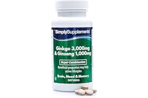 SIMPLY SUPPLEMENTS Ginseng & Ginkgo Biloba Tablets | Ultra High Strength Formula | Vegan & Vegetarian Friendly | Popular Supplement for Supporting Vitality and Mental Performance | 360 Tablets | Manufactured in The UK